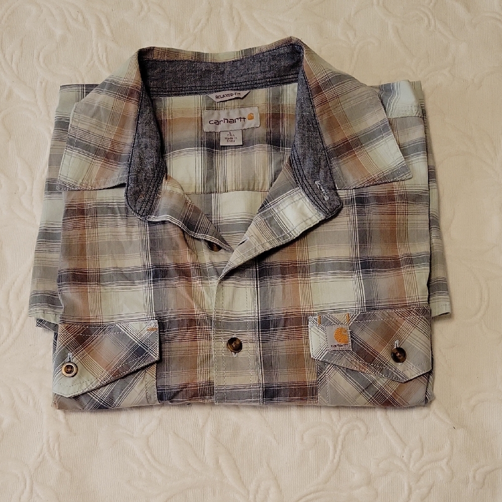 Carhartt Men's Plaid Button Down Shirt - Gray and Brown